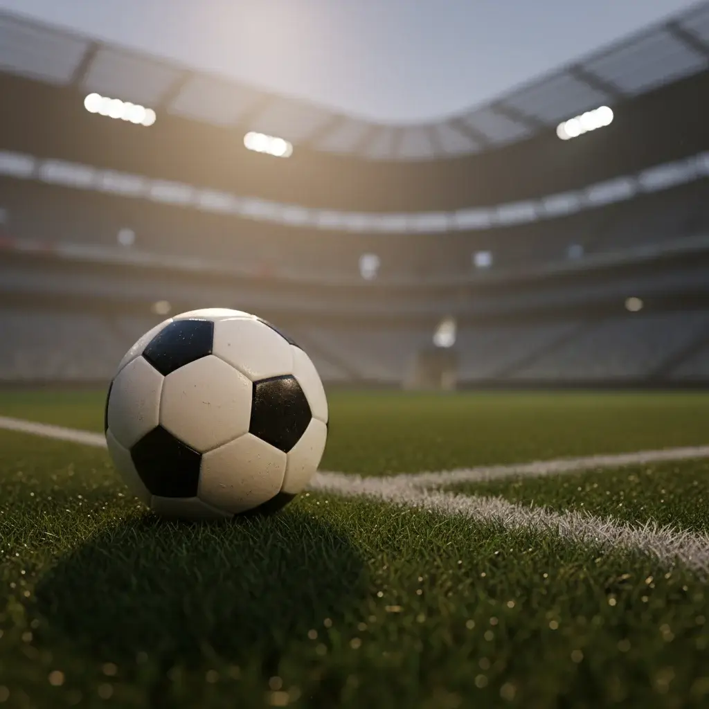 Fußball Live Wetten – Ein Fußball auf grünem Rasen im Stadion unter Flutlicht