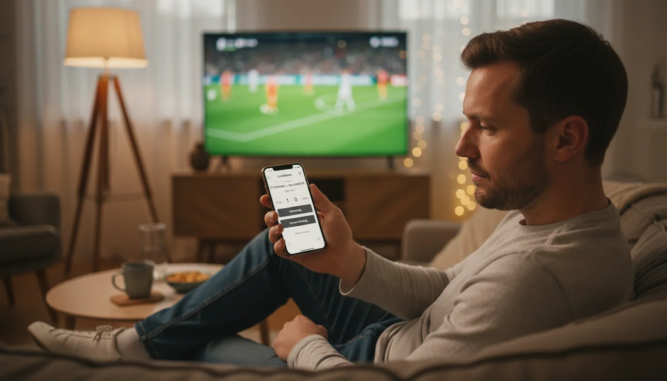 Live Wetten für Anfänger – Person mit Smartphone beim Fußballspiel
