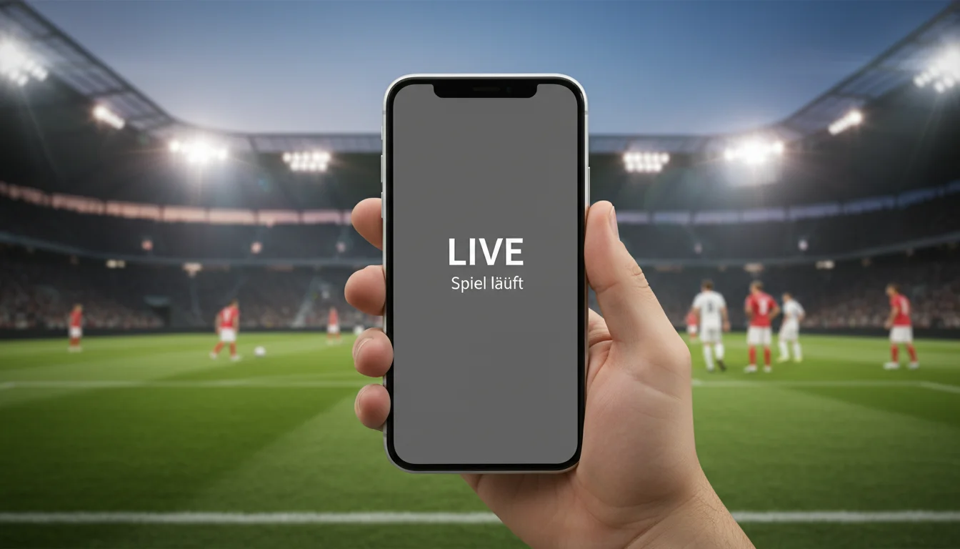 Live Wetten App – Smartphone mit Fußballstadion im Hintergrund